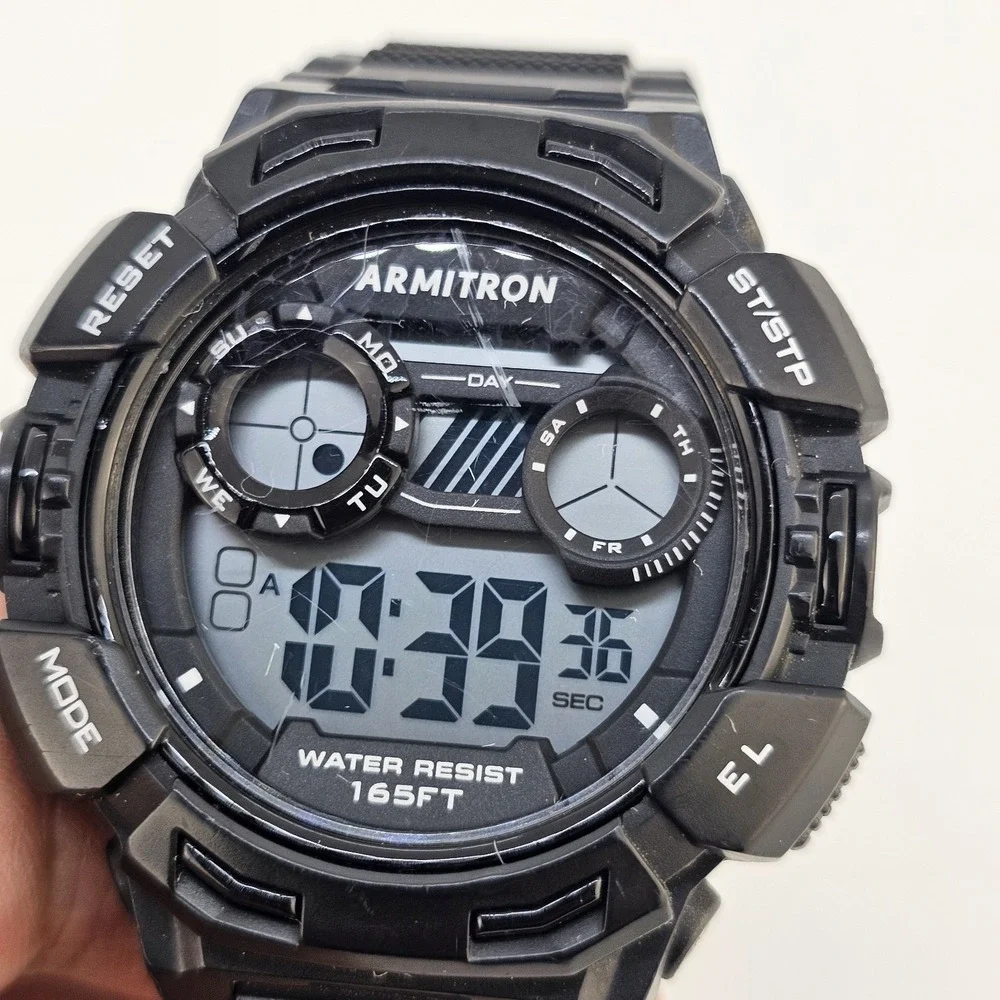 Armitron Pro Sport Digital Watch Men 48MM Day Light Black Plastic Bands Working‎